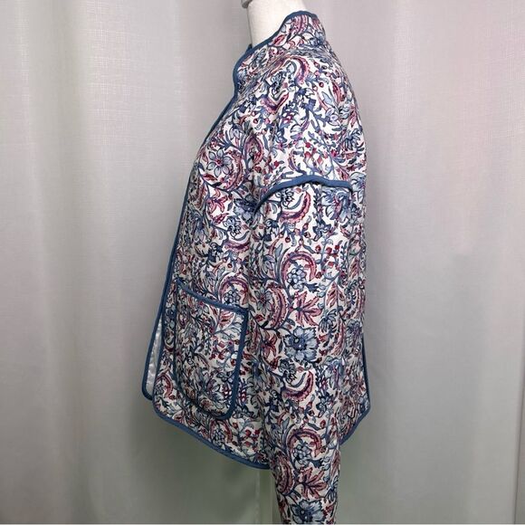 NWT 7 For All Mankind Women's Small Quilted Floral Jacket Light Blue White Red - Picture 5 of 11